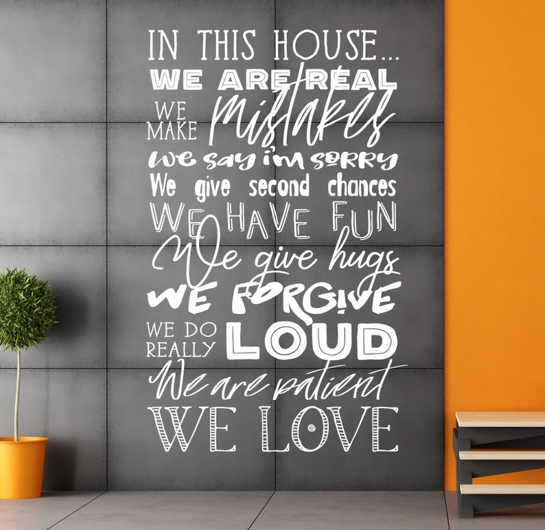 | Home Living Family Sign Do List Real Make Mistakes Fun Hugs Love Chalkboard House Rules Vinyl Wall Art Decal In this house we are..