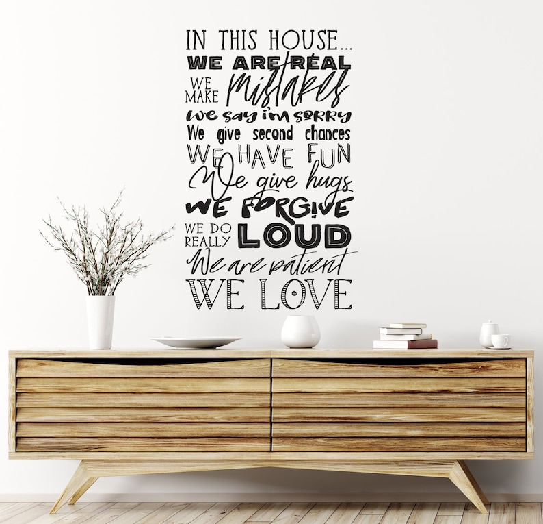 | Home Living Family Sign Do List Real Make Mistakes Fun Hugs Love Chalkboard House Rules Vinyl Wall Art Decal In this house we are..