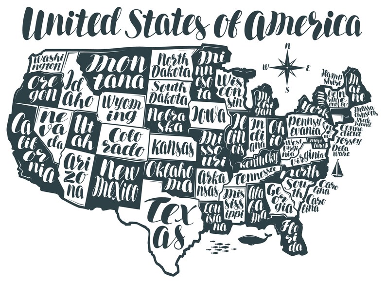 Vinyl Wall Art Decal Usa Us State Names History Class Classroom Elementary Middle High School Homeschool United States Of America Map Home Living Wall Decor Kromasol Com