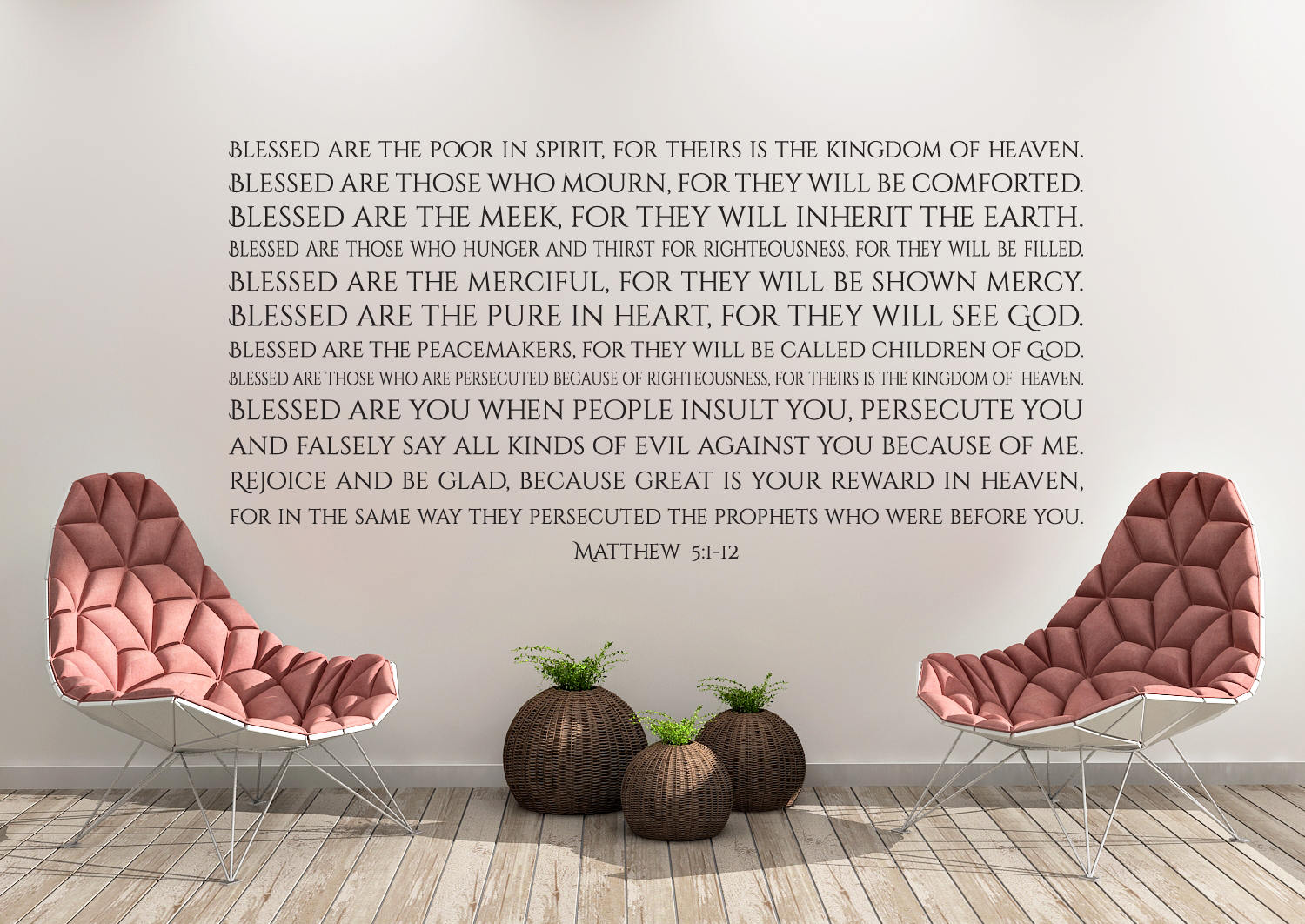 Vinyl Wall Art Decal | Matthew 5:1-12 | The Beatitudes "Blessed" | Church Sanctuary Class School Classroom Home Family Living Dining Room