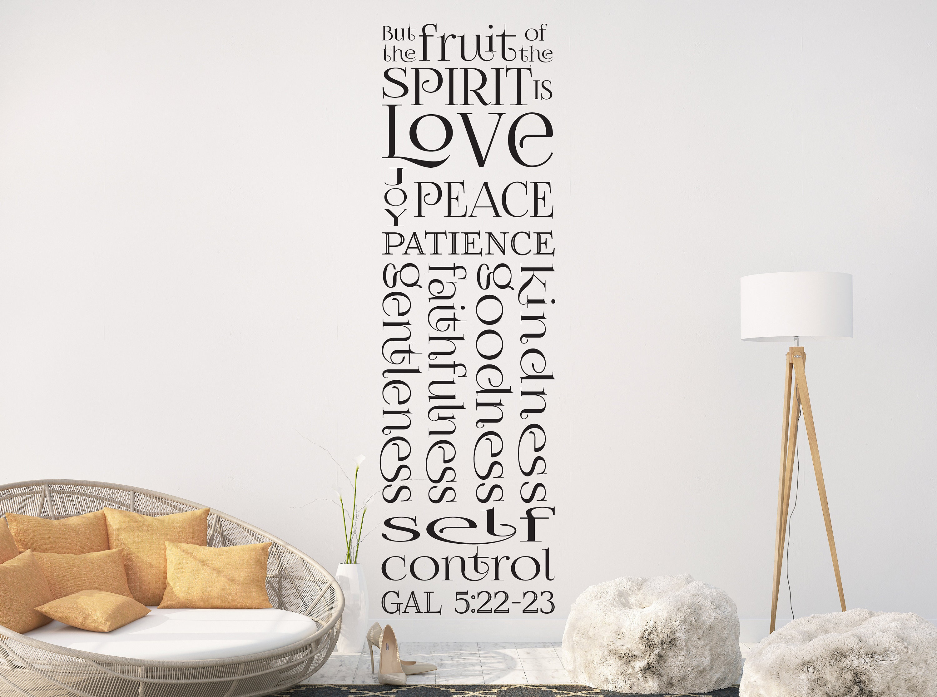 Galatians 5:22 Fruit Of The Spirit Vinyl Wall Decal - Love, Joy, Peace Scripture Quote, 12"H X 22.5"W