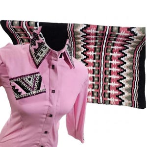 Pink Western Show Shirt, Long-Sleeve Rhinestone Collar With Matching Saddle Pad