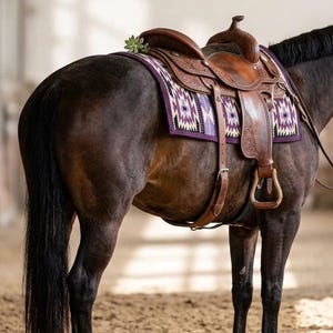Multicolor Western Show Saddle Pad, Purple Geometric Pattern, Handmade Woven Design