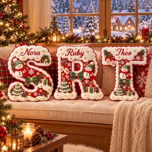 PersonalizedChristmas Letter Pillow,Custom Name Alphabet Cushion,FestiveHoliday Decor,ChristmasGift for Kids,initialpillow,holiday sofadecor