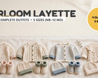 Crochet Baby Layette Set Pattern PDF, 4 Outfits Cardigan Hat Booties Newborn to 12 Months, Heirloom Baby Set Pattern, Baby Shower Gift