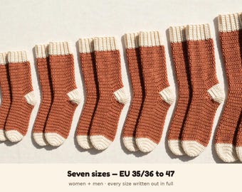 Crochet Socks Pattern PDF | 3 Styles Ankle Crew House Socks, 7 Sizes EU 35-47, 3 Heel Methods Charted | Cuff Down Pattern Women Men