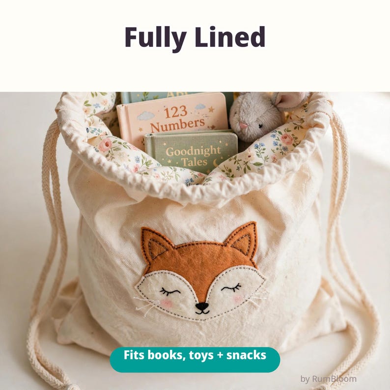 Pode incluir: Uma bolsa de cord&atilde;o cor de creme com uma aplica&ccedil;&atilde;o de feltro de cara de raposa na frente. O interior &eacute; forrado com tecido floral e cont&eacute;m livros intitulados 123 Numbers e Goodnight Tales, juntamente com um pequeno brinquedo de pel&uacute;cia.
