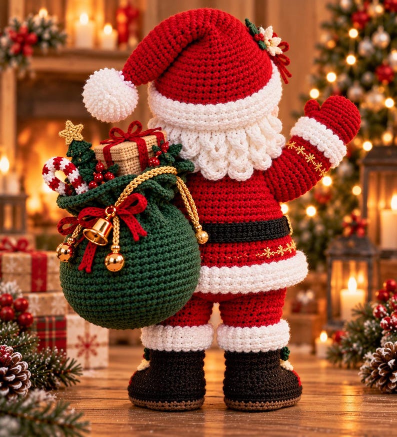Modèle PDF de Père Noël au crochet, Père Noël amigurumi avec sac cadeau ...