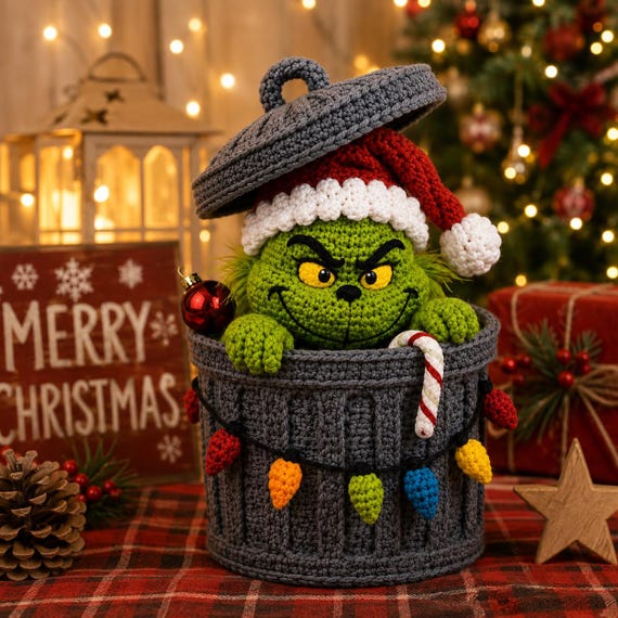 Grinch Surprise Bin Crochet Pattern PDF, Christmas Grinch Basket, Holiday Amigurumi Storage Basket, Christmas Crochet Decor
