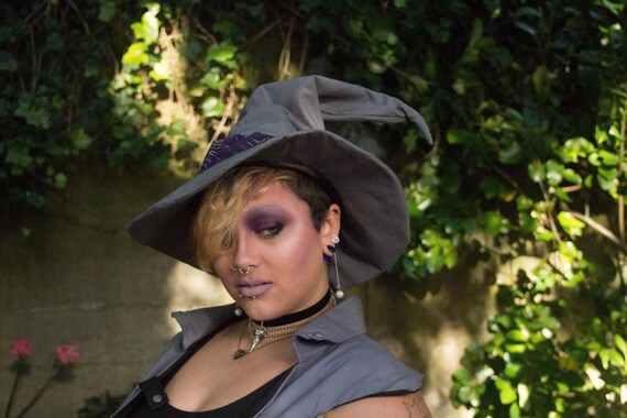 Grey Witch or Wizard Hat With Purple 