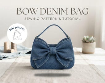 Patrón de costura para bolso de hombro de mezclilla con lazo, tutorial para hacerlo tú mismo (PDF)