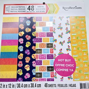 Recuerdos de festivales mexicanos, bloc de papel nuevo de 12 x 12, 48 páginas