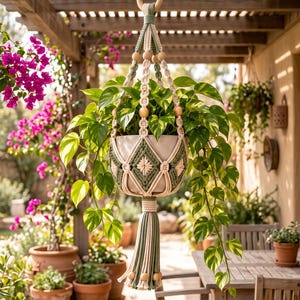 Patrón de colgador de plantas a crochet, cesta estilo macramé bohemio (PDF)
