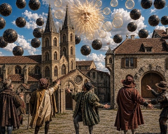 Celestial Spheres Over Old Europe Digital Art Print, Historical Sky Phenomena