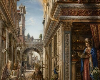 Crivelli Annunciation UFO Art Print, Renaissance Celestial Craft, Textless 3D Digital Download