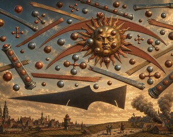 1561 Nuremberg Celestial Phenomenon Set, 3 Historical UFO Art Prints, Small Printable Digital Download