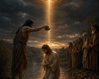 Baptism of Christ UFO Art Print, Baroque Celestial Craft, Textless 3D Digital Download