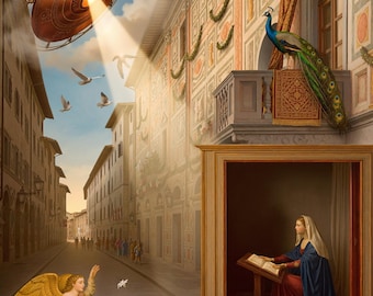 Renaissance Sky Visitor Art Print, Sacred Sci Fi UFO Wall Art, Digital Download