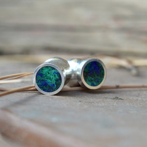 Silver and Solid Azurite Malachite Handmade Large Plugs Gauges - Size 6g to 3/4&quot; - Natural Sterling Green Blue Stone - Gold Plating Optional
