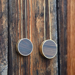 Handmade Brass & Philippine Ebony Wood Circle Pendant Necklace - Minimalist Geometric Jewelry