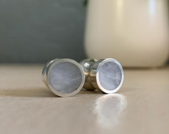 Handmade Sterling Silver Moonstone Gauges: Shimmery Stone Ear Plugs (6g - 1")