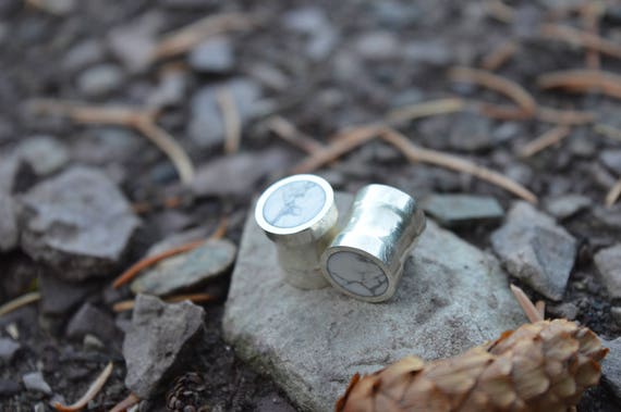 Silver and Solid Howlite Handmade Large Plugs Gauges - Size 6g to 1" - Natural Howlite Sterling White Marbled Stone - Gold Plating Optional