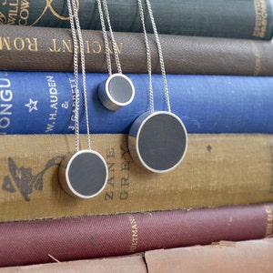 Silver and African Ebony Wood Handmade Circle Pendant Necklace - Minimalist Jewelry Geometric Sterling Simple Beautiful Metalwork Black