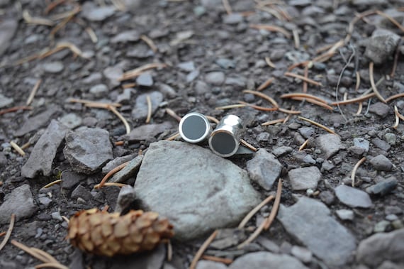 Silver and Whole Hematite Large Handmade Plugs Gauges - Size 6g to 3/4" - Sterling Dark Grey Inlay Dull Shine Gray - Gold Plating Optional