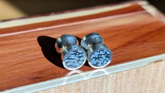 Handmade Sterling Silver Snowflake Obsidian Stone Gauges: Gold Plating Option