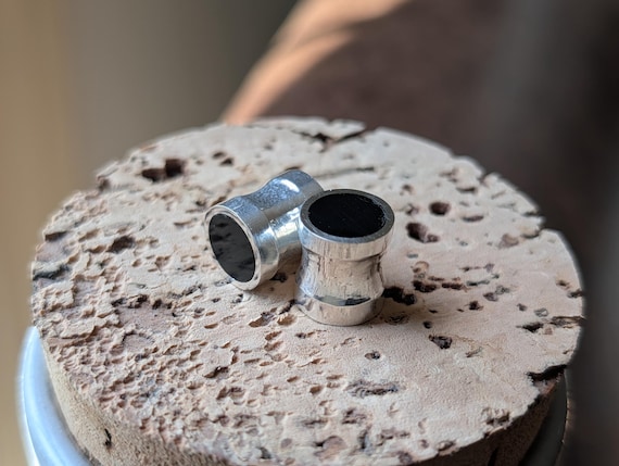 Handmade Sterling Silver Black Onyx Plugs: Flared Gauges (6g-1")
