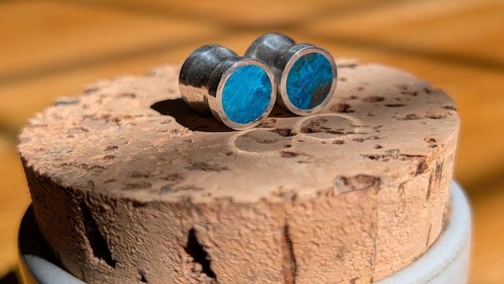 Sterling Silver & Natural Chrysocolla Gauges: Blue Green Stone Plugs (6g to 3/4")