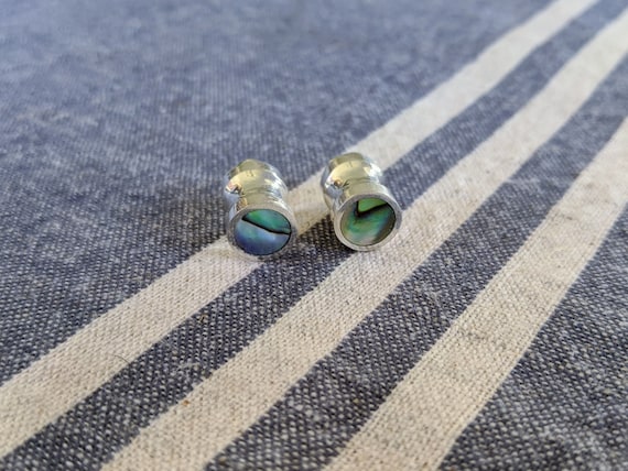 Silver and Solid Abalone Handmade Large Plugs Gauges - Size 6g to 3/4" - Natural Shell Sterling Shiny Pearl Paua - Gold Plating Available