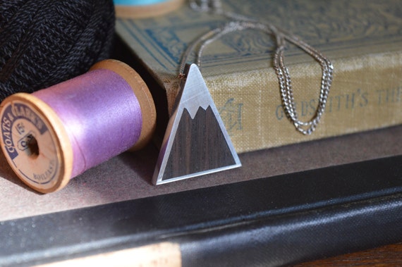 Minimalist Silver and Philippine Ebony Handmade Mountain Pendant - Simple Geometric Minimal Necklace Metalwork Piece Cute Circle Rocky Peak