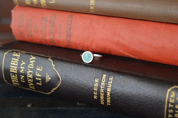 Silver and Crushed Turquoise Handmade Ring - Cute Simple Blue Green Stone Minimalist Geometric Sterling Rock Powdered Color Circle Setting