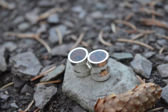 Silver and Solid Mahogany Obsidian Handmade Large Plugs Gauges - Size 6g to 1" - Natural Black Brown Stone Sterling - Gold Plating Optional