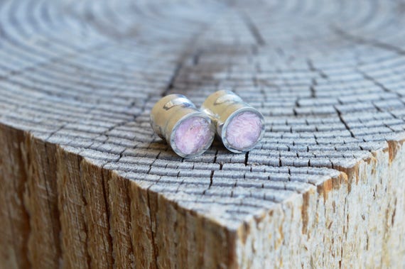 Silver and Solid Rhodochrosite Large Handmade Plugs Gauges - Size 6g to 3/4" - Sterling Natural Pink Stone Inlay - Gold Plating Available