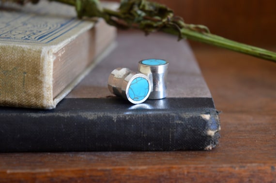 Silver and Solid Turquoise Handmade Large Plugs Gauges - Size 6g to 1 1/4" - Natural Turquoise Sterling Blue Green - Gold Plating Available