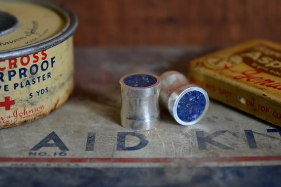 Sterling Silver Lapis Lazuli Plugs: Handmade Gauges (6g to 2")