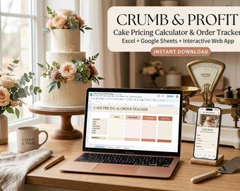 Cake Pricing Calculator & Order Tracker | BOM Costing, Profit Margin (Digital Download)
