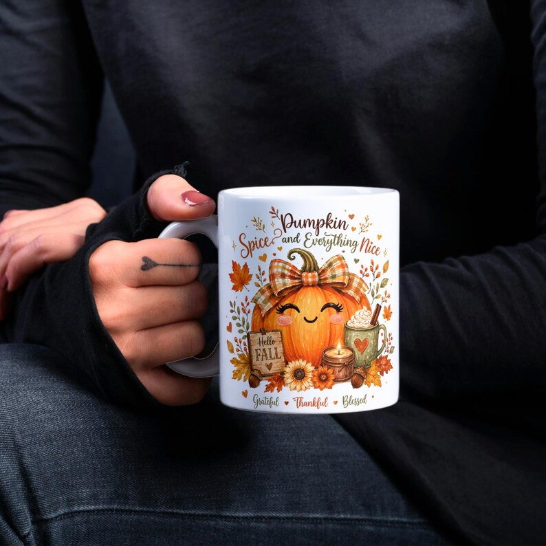 Fall Pumpkin Mug Wrap, Fall Mug PNG, Autumn Mug Wrap,  11oz & 15oz Fall Coffee Mug PNG, Digital Download