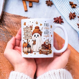 Fall Ghost Mug Wrap, Fall Mug PNG, Autumn Mug Wrap, 11oz & 15oz Fall Coffee Mug PNG, Digital Download