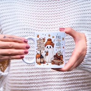 Fall Ghost Mug Wrap, Fall Mug PNG, Autumn Mug Wrap, 11oz & 15oz Fall Coffee Mug PNG, Digital Download