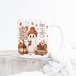 Fall Ghost Mug Wrap, Fall Mug PNG, Autumn Mug Wrap, 11oz & 15oz Fall Coffee Mug PNG, Digital Download