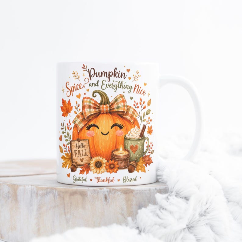 Fall Pumpkin Mug Wrap, Fall Mug PNG, Autumn Mug Wrap,  11oz & 15oz Fall Coffee Mug PNG, Digital Download