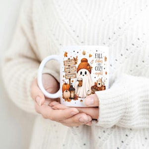 Fall Ghost Mug Wrap, Fall Mug PNG, Autumn Mug Wrap, 11oz & 15oz Fall Coffee Mug PNG, Digital Download