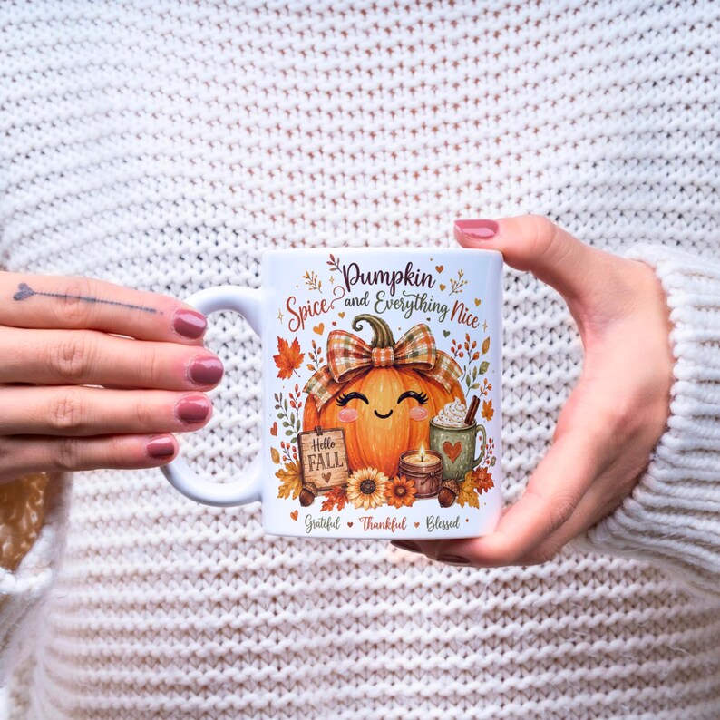 Fall Pumpkin Mug Wrap, Fall Mug PNG, Autumn Mug Wrap,  11oz & 15oz Fall Coffee Mug PNG, Digital Download