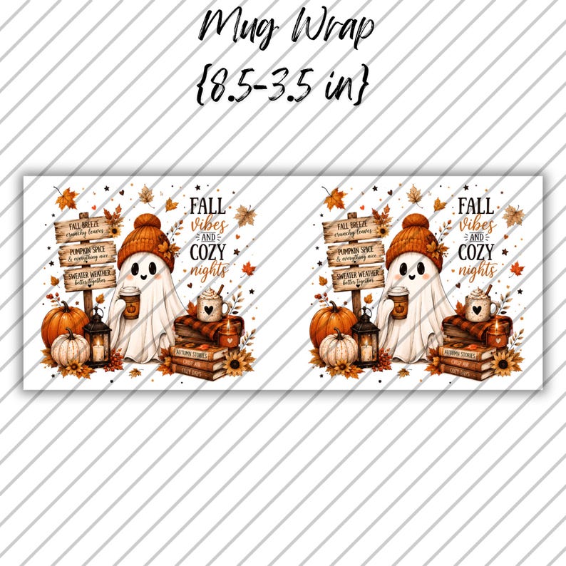 Fall Ghost Mug Wrap, Fall Mug PNG, Autumn Mug Wrap, 11oz & 15oz Fall Coffee Mug PNG, Digital Download