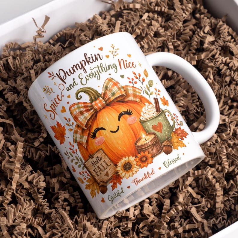 Fall Pumpkin Mug Wrap, Fall Mug PNG, Autumn Mug Wrap,  11oz & 15oz Fall Coffee Mug PNG, Digital Download