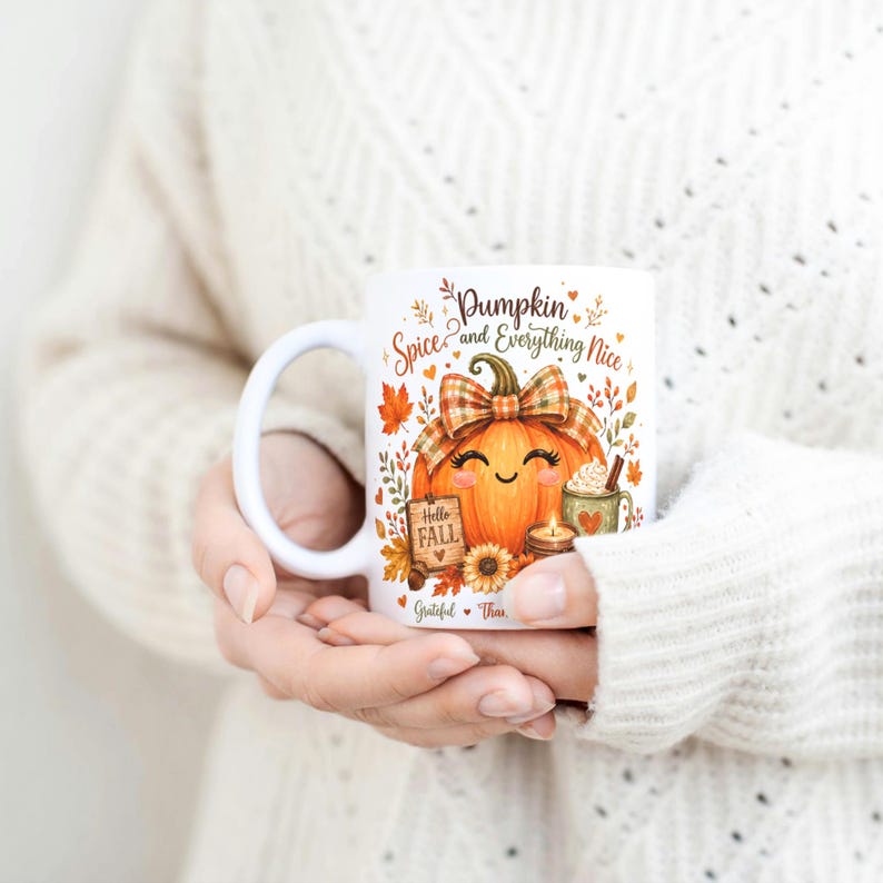 Fall Pumpkin Mug Wrap, Fall Mug PNG, Autumn Mug Wrap,  11oz & 15oz Fall Coffee Mug PNG, Digital Download