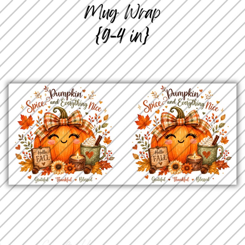 Fall Pumpkin Mug Wrap, Fall Mug PNG, Autumn Mug Wrap,  11oz & 15oz Fall Coffee Mug PNG, Digital Download